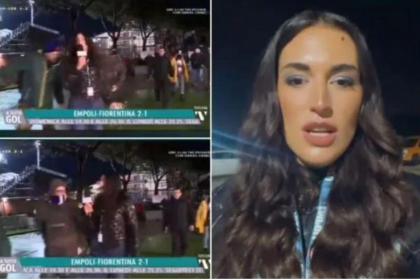 Momentul în care o jurnalistă este molestată de mai mulți bărbați în direct la TV după un meci de fotbal, în Italia. VIDEO