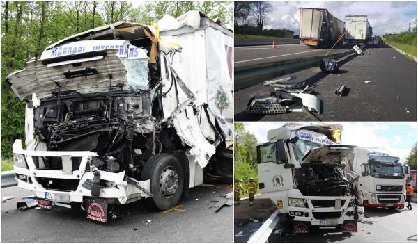 Cele două camioane au suferit grave averii, în urma impactului