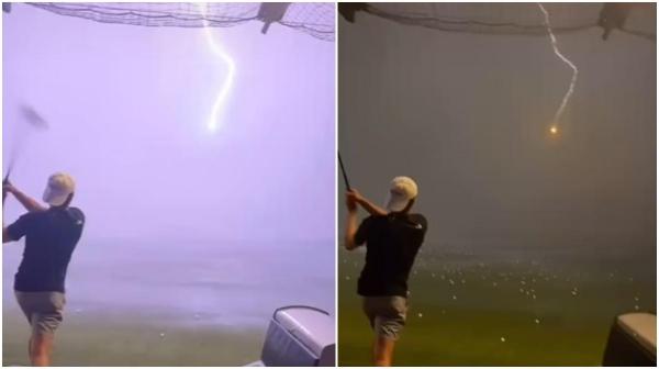 Momentul terifiant în care mingea de golf a unui adolescent din Texas este lovită de fulger