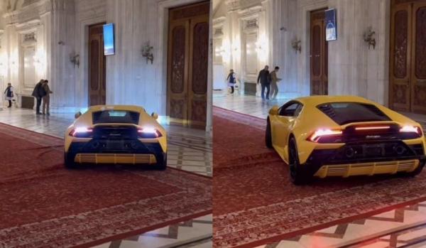 Un Lamborghini galben "s-a rătăcit" în Parlament. Val de ironii pe reţelele de socializare: "O fi Secret Santa"
