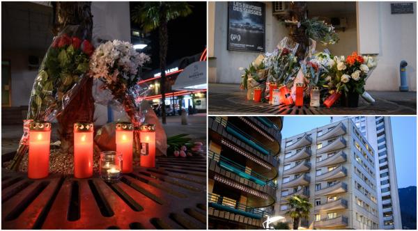 Altar de flori şi lumânări pentru familia de francezi care s-a aruncat de la etajul 7
