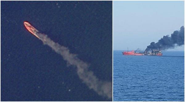 Un petrolier arde în Marea Neagră, la aproape două săptămâni după ce ar fi fost lovit de o rachetă a marineri ruse