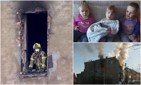 Pompierii i-au scos din casă cu lacrimi în ochi. Trei frățiori au murit într-un incendiu care le-a devastat apartamentul, în Polonia