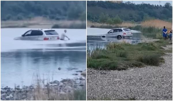 Un șofer cu BMW a rămas blocat în apele Bistriței. Bărbatul încerca să traverseze râul. VIDEO
