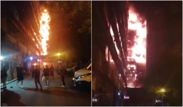 Incendiu de amploare într-un bloc din Capitală. Polițiștii și procurorii fac cercetări