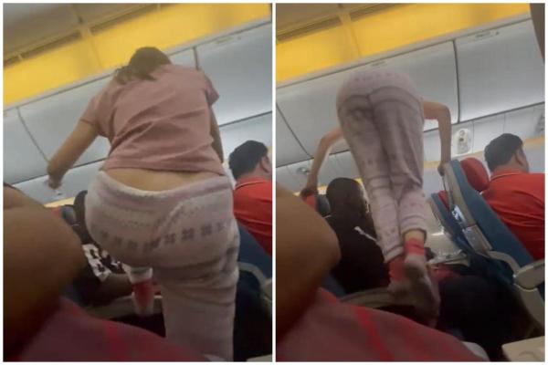 O femeie a călcat, la propriu, peste pasagerii din avion
