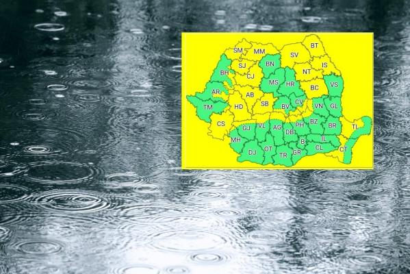 Cod galben de ploi torențiale, vijelii și grindină în 28 de județe ale țării. Caniculă în Bucureşti