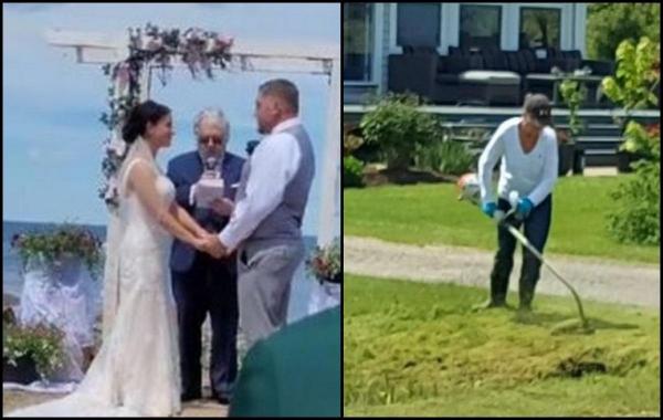 Nunta în aer liber a unui cuplu, distrusă de o vecină care a hotărât să-şi tundă gazonul în timp ce mirii îşi spuneau jurămintele