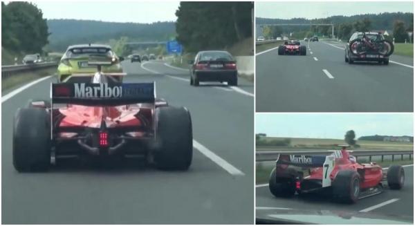 Monopost Ferrari, filmat făcând slalom printre mașini, pe o autostradă din Cehia. Poliția îl caută pe șoferul vitezoman