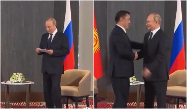 Vladimir Putin, lăsat să aștepte 30 de secunde de președintele Kârgâzstanului. "A fost umlit din nou", susțin ucrainenii