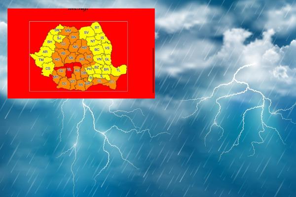Alertă meteo: Cod roşu, portocaliu şi galben de ploi şi furtuni în toată ţara, până sâmbătă ora 10