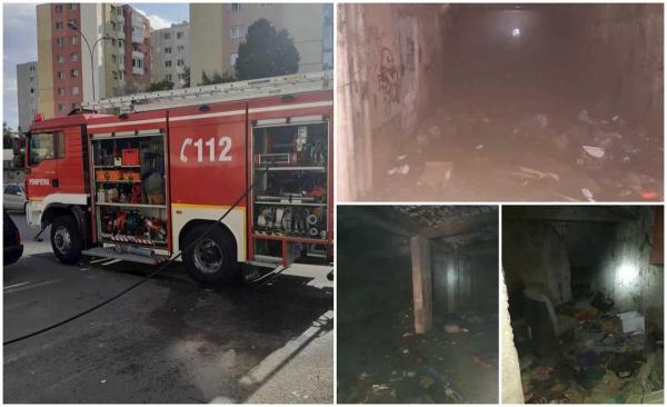 Incendiu la subsolul unui bloc din Cluj, unde era depozitată o jumătate de tonă de gunoi