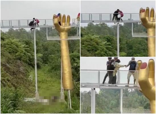 Excursie de coşmar. Un turist a murit după ce un pod de sticlă s-a făcut bucăţi, în timp ce 11 oameni îl traversau, într-un parc din Indonesia