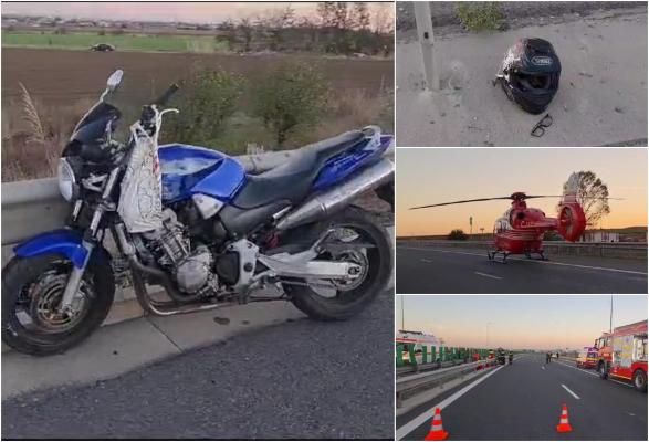 Motociclist mort, după ce s-a răsturnat pe autostradă şi a ajuns sub parapete. Accident cumplt pe A4, în localitatea Ovidiu