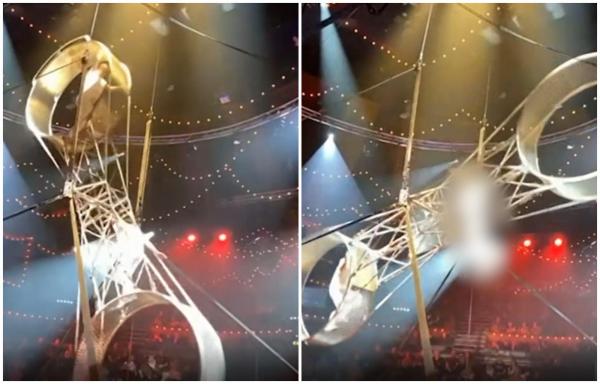 Clipe de groază la un spectacol de circ din UK. Un acrobat a alunecat şi a căzut în gol de pe "roata morţii", de la 16 metri înălţime