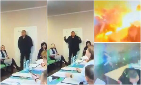 Momentul în care un individ detonează grenade la o şedinţă a unui consiliu local din Ucraina: 26 de răniţi. S-a deschis anchetă pentru terorism