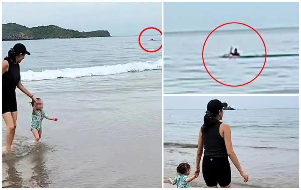 Momentul șocant când un bărbat este atacat de un rechin, surprins accidental într-un filmuleț al unei femei care se juca cu fiica ei pe o plajă din Mexic