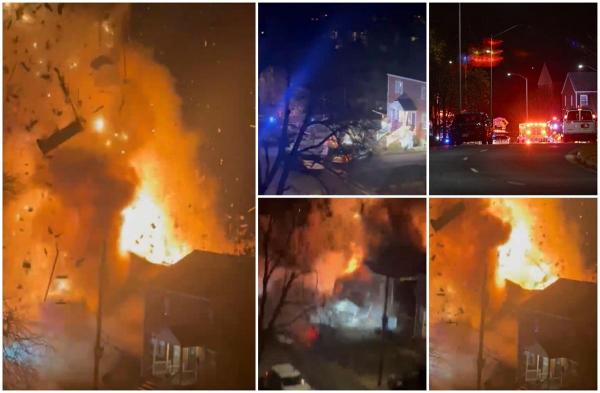 Momentul în care o casă din Virginia explodează, în timpul unui schimb de focuri. Poliţiştii înconjuraseră locuinţa