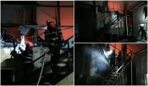Un incendiu violent a mistuit în plină noapte o hală din Botoșani