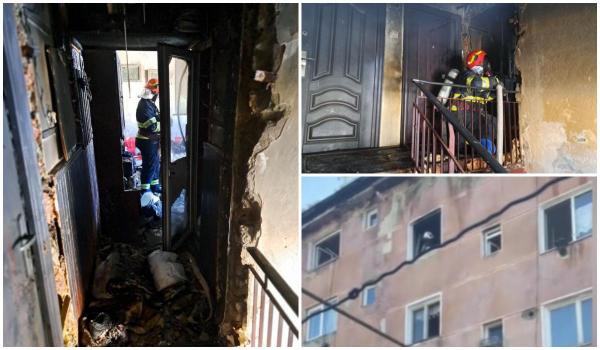 Explozie urmată de un incendiu puternic într-un bloc din Timiș