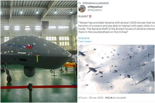 Taiwanul neagă că ar fi livrat Ucrainei o mie de drone militare, care pot zbura în roi, pentru a recuceri Crimeea