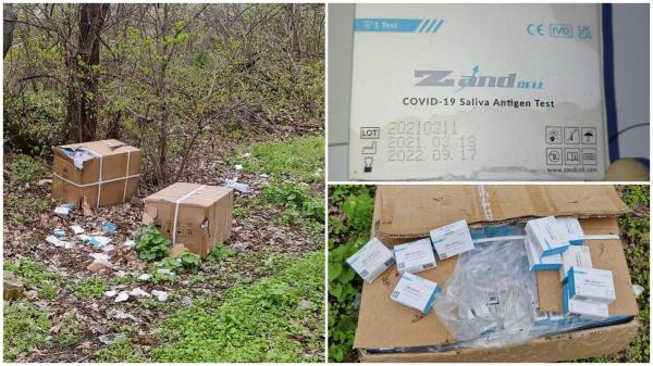 Mii de teste Covid-19 expirate, abandonate într-o pădure din Buzău. Anchetă deschisă pentru a afla cine a aruncat deșeurile medicale