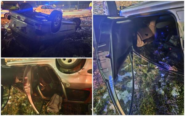 Tânără de 28 de ani, beată şi drogată, urmărită în trafic de poliţie până s-a răsturnat cu mașina într-un giratoriu din Arad