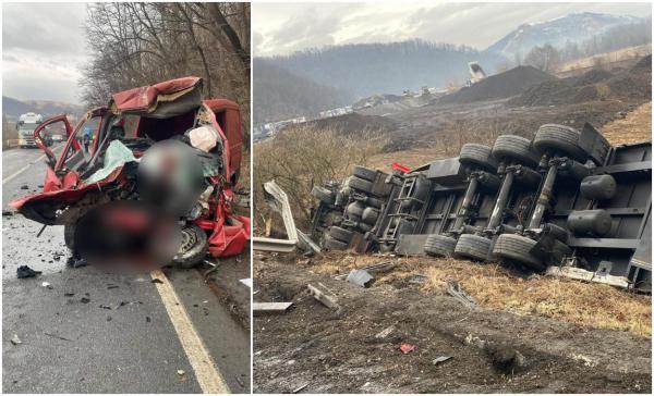 Doi morţi într-o camionetă zdrobită de un TIR turcesc, pe drumul între Cluj şi Oradea. Unul dintre şoferi ar fi intrat pe contrasens