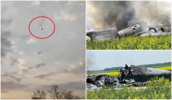 Un bombardier Tu-22M3 s-a prăbușit în Rusia. Momentul în care aeronava cuprinsă de flăcări cade într-un câmp