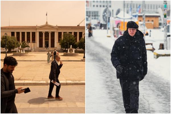 Atena a devenit portocalie, peste Helsinki s-a aşternut un strat consistent de zăpadă