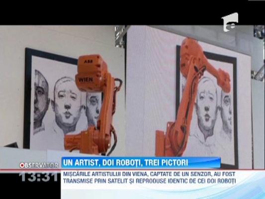 Un artist si doi roboti au creat, simultan, trei tablouri similare la Viena, Berlin si Londra