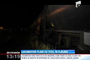 Buzău: Incendiu la locomotiva unui tren încărcat cu ţiţei