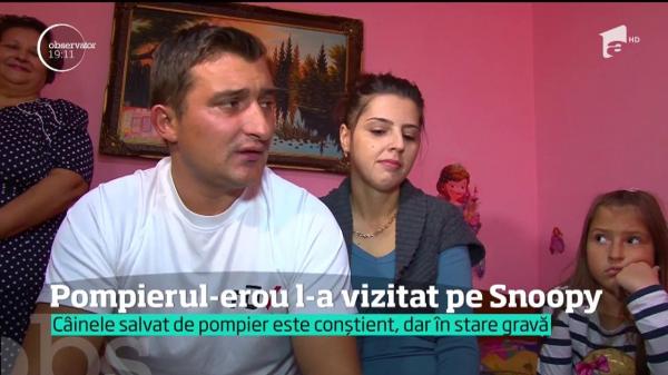 REVEDERE EMOȚIONANTĂ: Pompierul-erou din Pitești l-a vizitat pe Snoopy, câinele pe care l-a salvat de la moarte