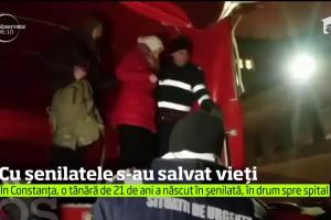 VIDEO DRAMATIC: S-a născut într-o şenilată blocată în zăpadă! O tânără din Constanţa a adus pe lume un băieţel în utilaj, asistată de doi paramedici