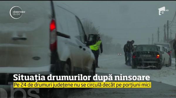 Situaţia drumurilor din sud-estul României, după ninsoare