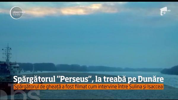 Spărgătorul de gheață Perseus, cel mai mare din dotarea flotei române, a fost filmat cum intervine între Sulina și Isaccea (VIDEO)