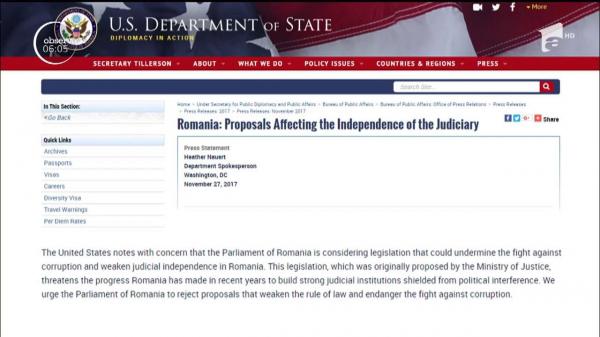 Controversatele legi ale Justiţiei, în vizorul SUA. Reacţia oficialilor români, după mesajul dur de peste ocean