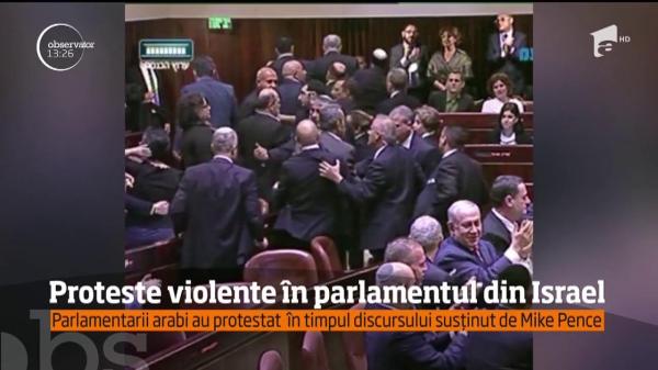 Scene violente în parlamentul israelian în timpul discursului susţinut de vicepreşedintele american Mike Pence