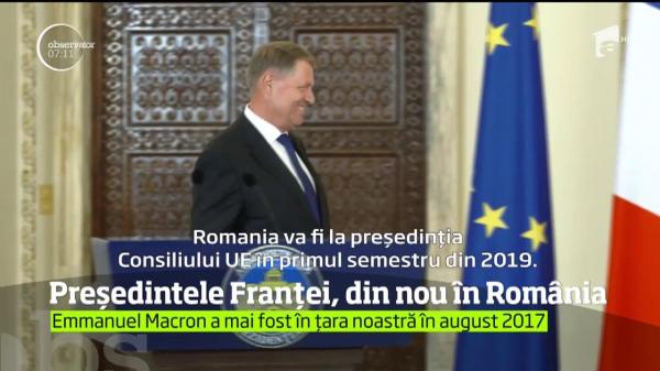 Preşedintele francez Emmanuel Macron revine în România