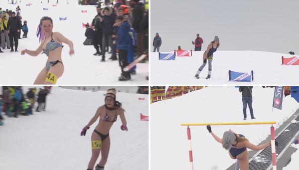 Concurs Miss Bikini pe pârtia din Păltiniş, la minus 2 grade (Video)
