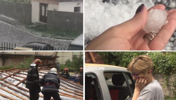 Furtuna cu grindină din Târgu Jiu a durat 20 de minute și a provocat distrugeri mari (Video)