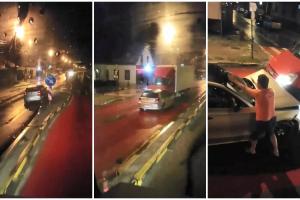 Şofer rupt de beat, pe contrasens cu BMW-ul, filmat când intră într-un camion, la Ghimbav (video)