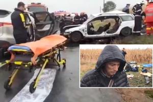 Un bărbat care a scăpat neatins din accidentul cu 4 morţi, din Iaşi, plânge pe marginea drumului (video)
