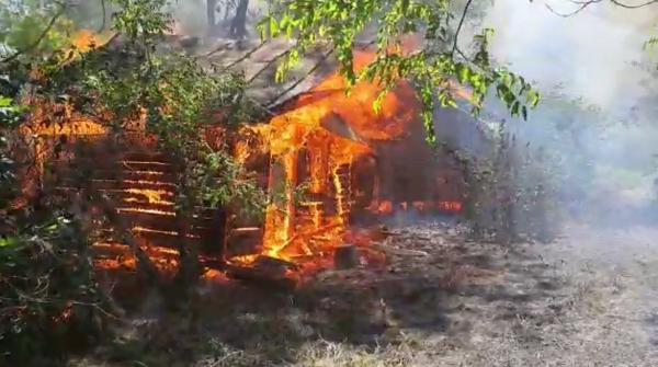 Trei căsuțe de lemn au fost mistuite de flăcări în Arad (Video)