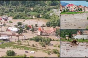 Dezastrul din Valea Jiului, filmat din elicopter de ISU Hunedoara. Puhoaiele au inundat zeci de gospodării (Video)