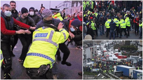Sute de șoferi români de TIR, blocați în Dover. Lupte şi înjurături cu poliţia, după redeschiderea graniței franceze