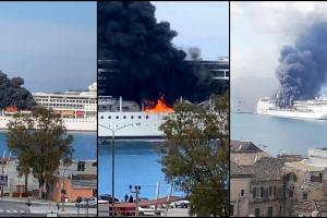 Vasul de croazieră Lirica a luat foc în Portul Corfu. Incendiul a mistuit partea centrală a navei