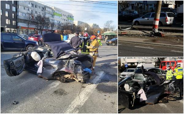 Accident grav în București cu un șofer fără permis, cu copii în mașină, urmărit de polițiști. Pietoni în pericol, după ce o roată s-a desprins