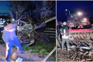 Adolescent de 17 ani, mort într-o mașină zdrobită de tractor, pe un drum din Suceava