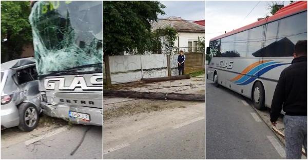 Un autobuz a făcut prăpăd pe un drum din Argeş, după ce şoferului i s-a făcut rău la volan - VIDEO